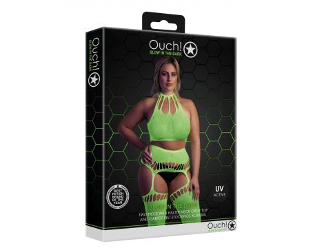 Neonowy komplet Ouch! UV crop top i pończochy XL XXXXL - 2