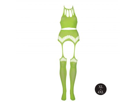 Neonowy komplet Ouch! UV crop top i pończochy XL XXXXL