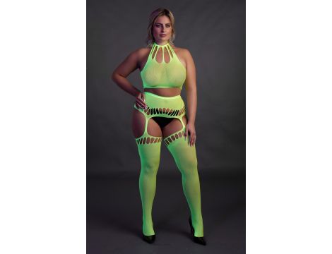 Neonowy komplet Ouch! UV crop top i pończochy XL XXXXL - 7