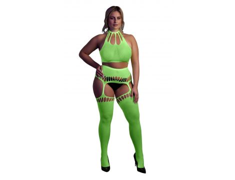 Neonowy komplet Ouch! UV crop top i pończochy XL XXXXL - 5