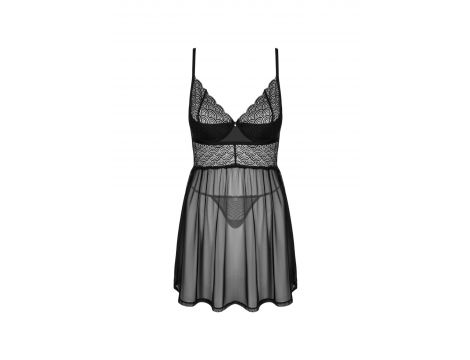 Koronkowy babydoll i stringi Obsessive Chemeris czarny XL 2XL - 4