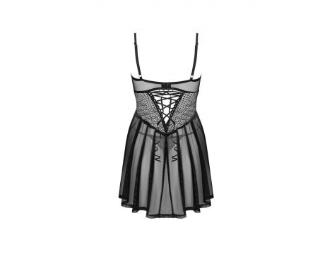 Koronkowy babydoll i stringi Obsessive Chemeris czarny XL 2XL - 5
