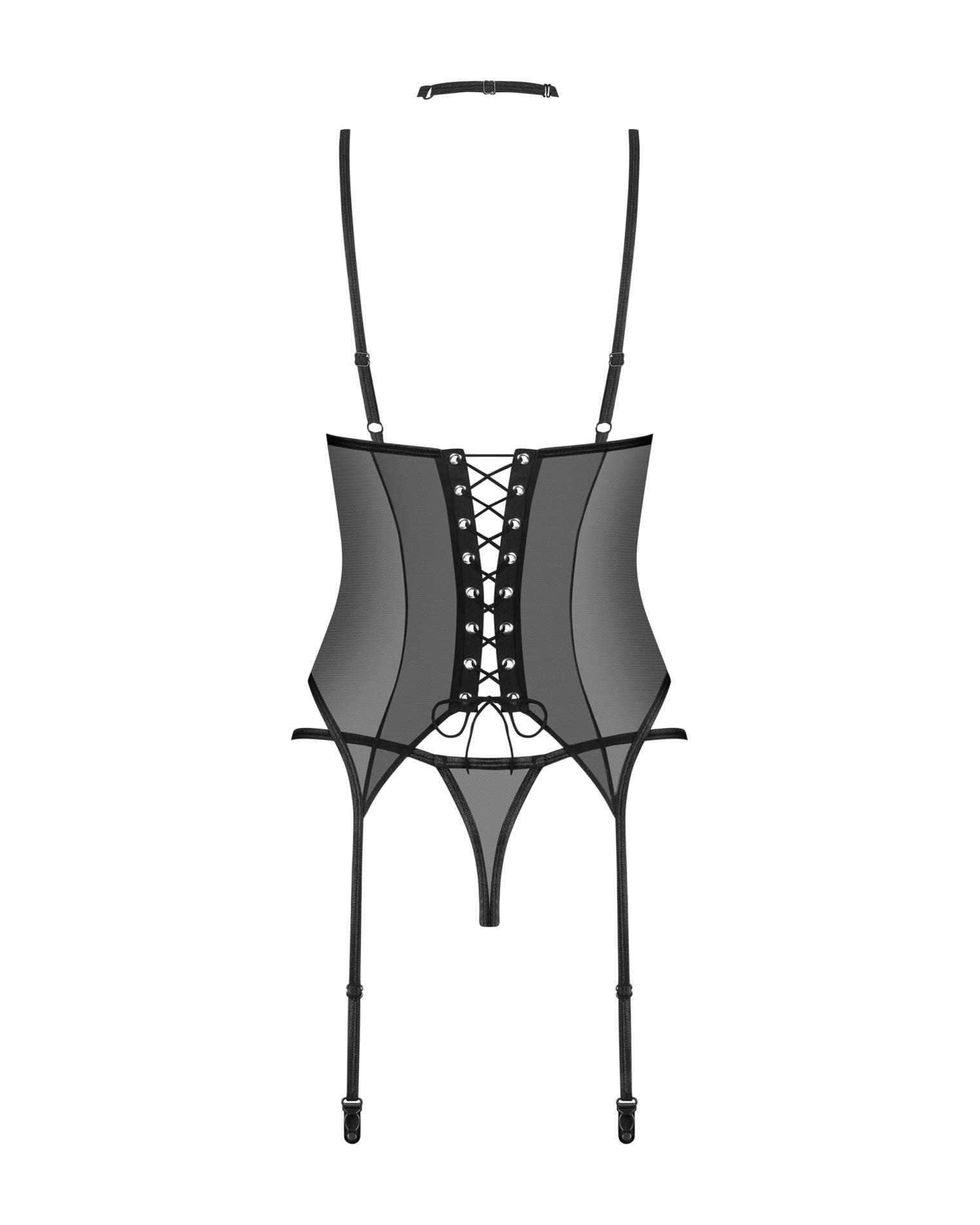 Koronkowy gorset Donarella z stringami i chokerem Obsessive czarny XL/2XL - 5