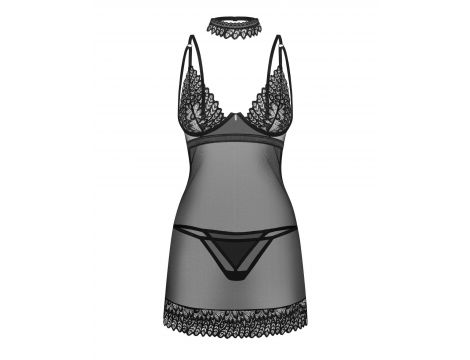 Donarella czarny komplet koszulka stringi choker Obsessive M/L