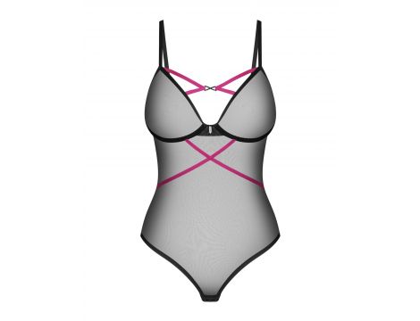 Body Obsessive Novenes czarne transparentne z fioletowymi paskami XS/S - 7