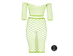 Neonowy komplet bielizny Ouch top z rękawem i spódnica XL XXXXL