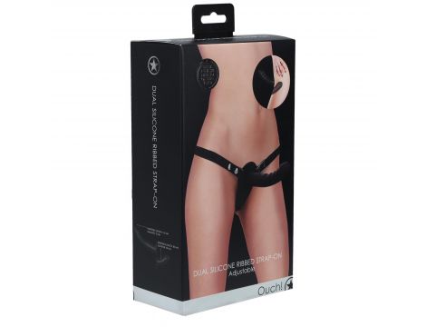Strap on silikonowy Ouch z podwójnym dildo regulowany czarny - 2