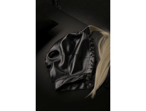 Maska BDSM z blond kucykiem Ouch! czarna 55 cm