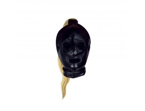 Maska BDSM z blond kucykiem Ouch! czarna 55 cm - 6