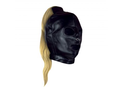 Maska BDSM z blond kucykiem Ouch! czarna 55 cm - 8