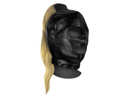Maska BDSM z blond kucykiem Ouch! czarna 55 cm - 9