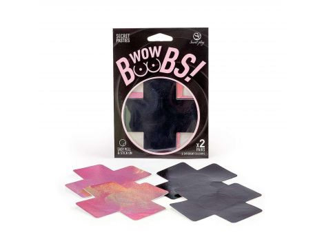 Nakładki na sutki WOW Boobs krzyż holograficzne Secret Play czarno-różowe - 6