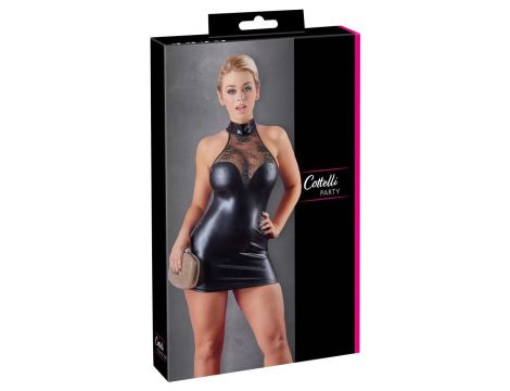 Sukienka z koronką Cottelli PARTY wet look czarna L