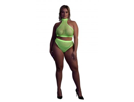 Komplet bielizny neonowej Ouch! z golfem XL/XXXXL