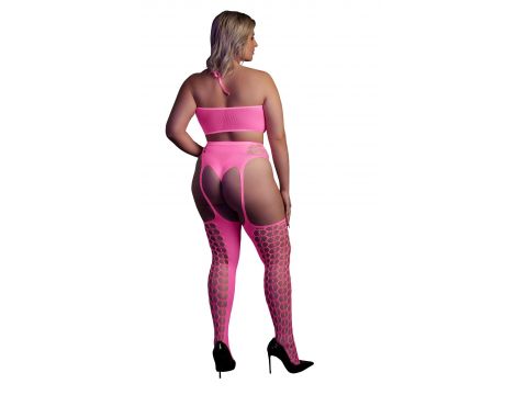Komplet bielizny neonowej Ouch! z topem i pończochami XL XXXXL - 2