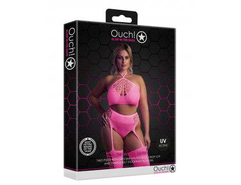 Komplet bielizny neonowej Ouch! z topem i pończochami XL XXXXL - 3
