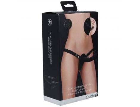 Strap-on podwójnie wibrujący Ouch! silikonowy regulowany czarny - 3