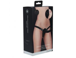 Wibrujący strapon silikonowy Ouch żebrowany regulowany czarny 15,5 cm