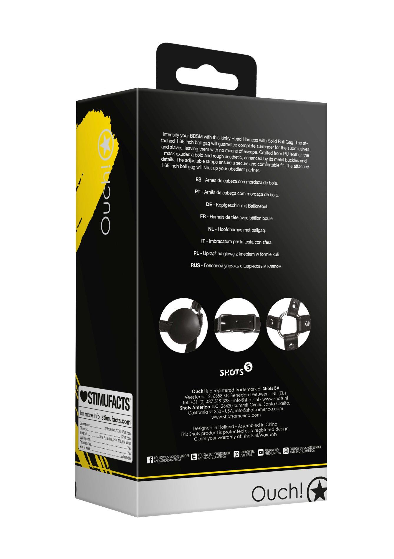 Head Harness With Solid Ball Gag - Black