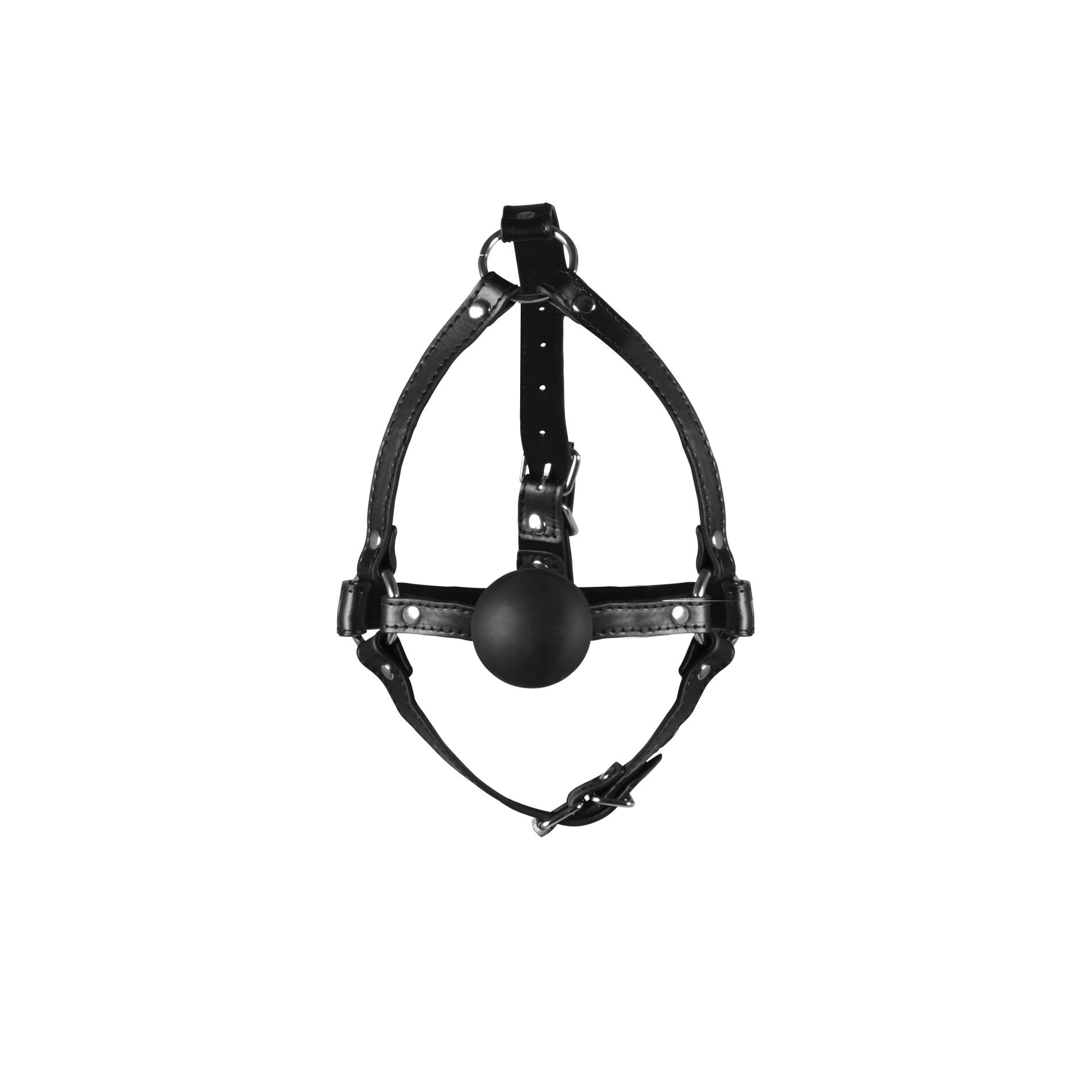 Head Harness With Solid Ball Gag - Black