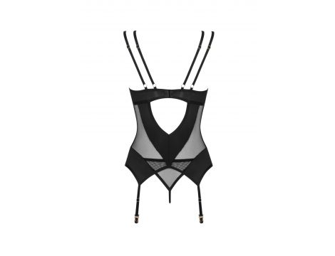 Czarny siateczkowy gorset z stringami i pasami Obsessive M/L - 6