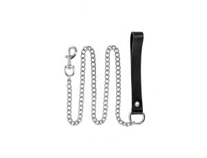 Smycz metalowa Fetish Premium ze skórzanym uchwytem 115 cm