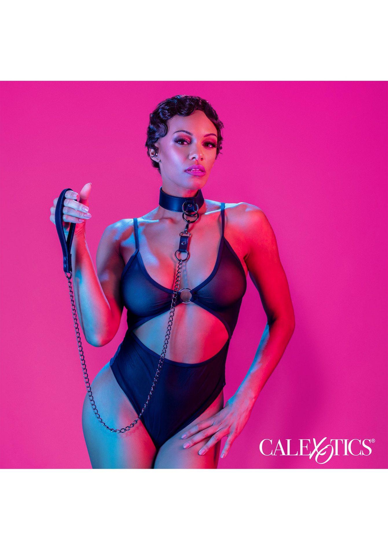 collar with chain leash black