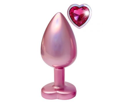 Korek analny aluminiowy Gleaming Love różowy z serduszkiem duży - 2