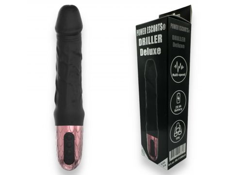 Wibrator realistyczny Driller De Luxe Power Escorts czarny USB 21 cm - 2