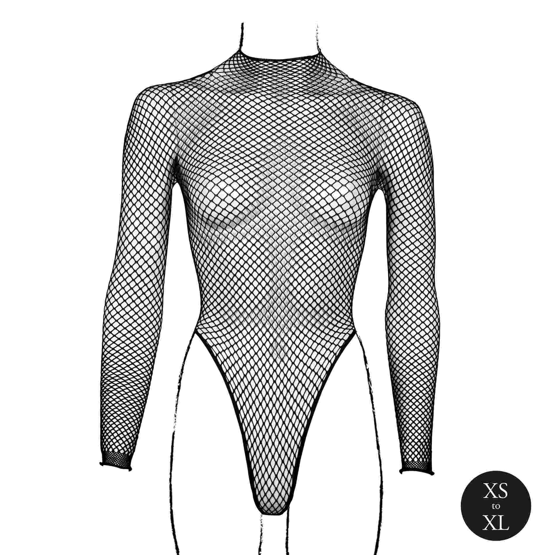 body with fishnet structure and turtle neck.