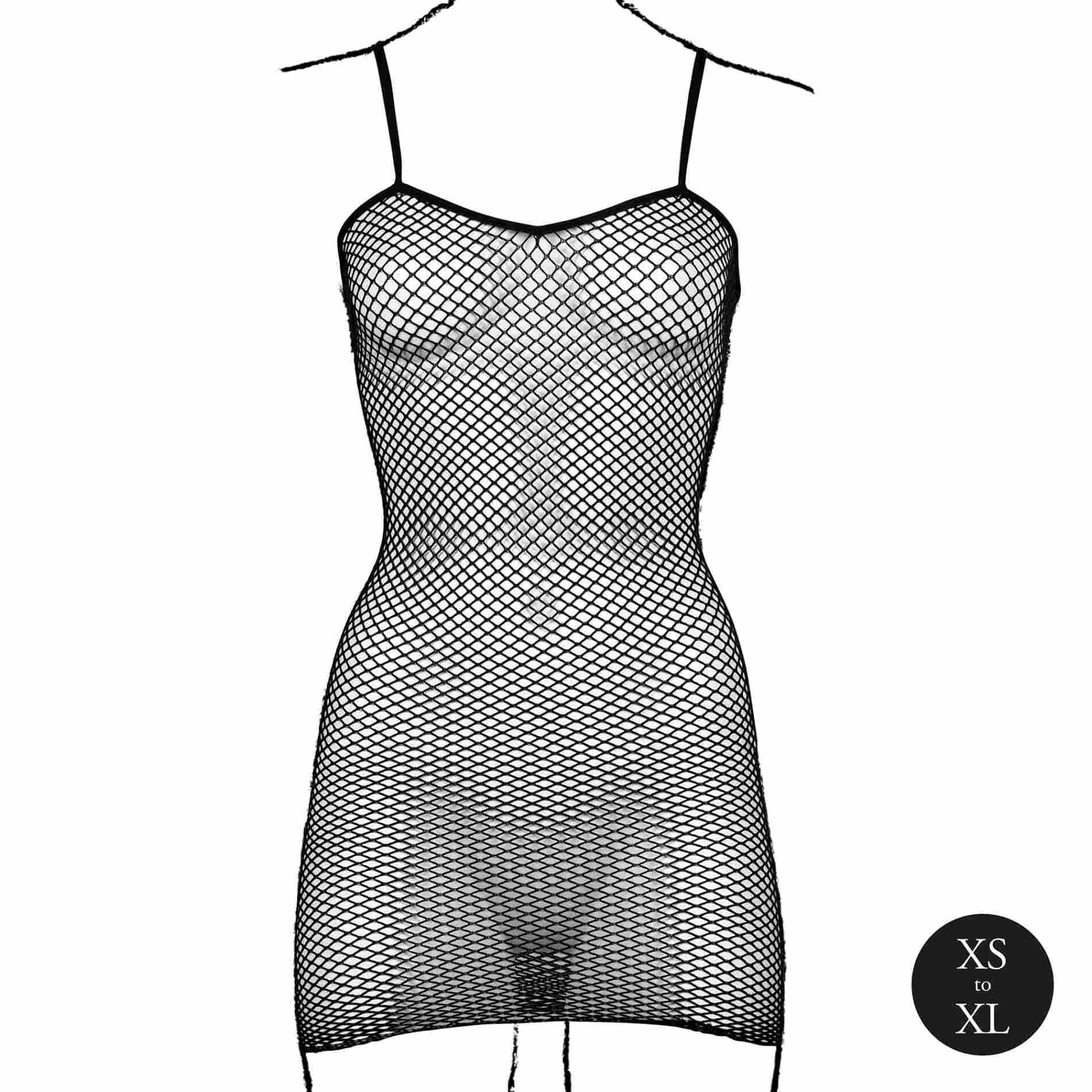 short dress with fishnet structure and spaghetti straps