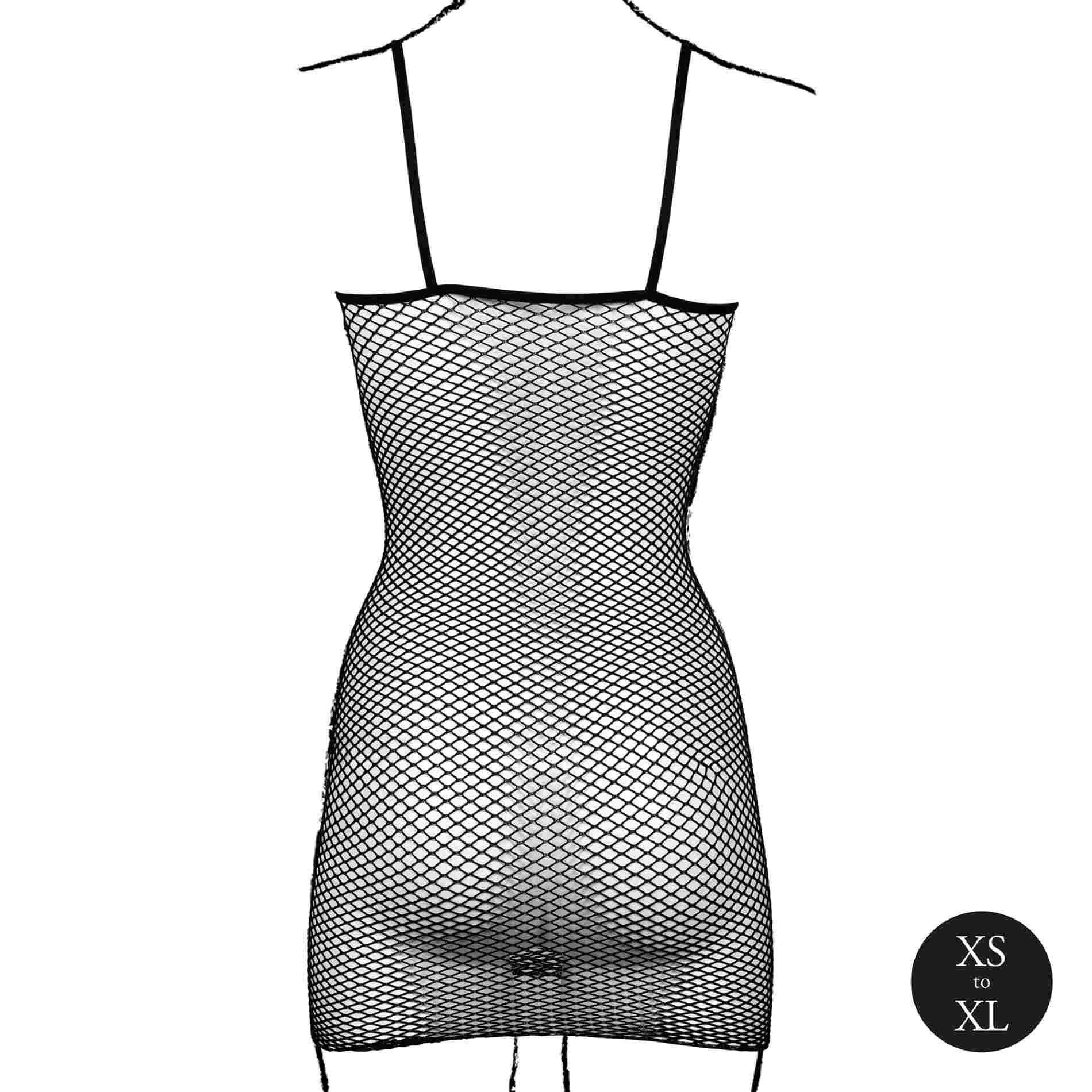 short dress with fishnet structure and spaghetti straps