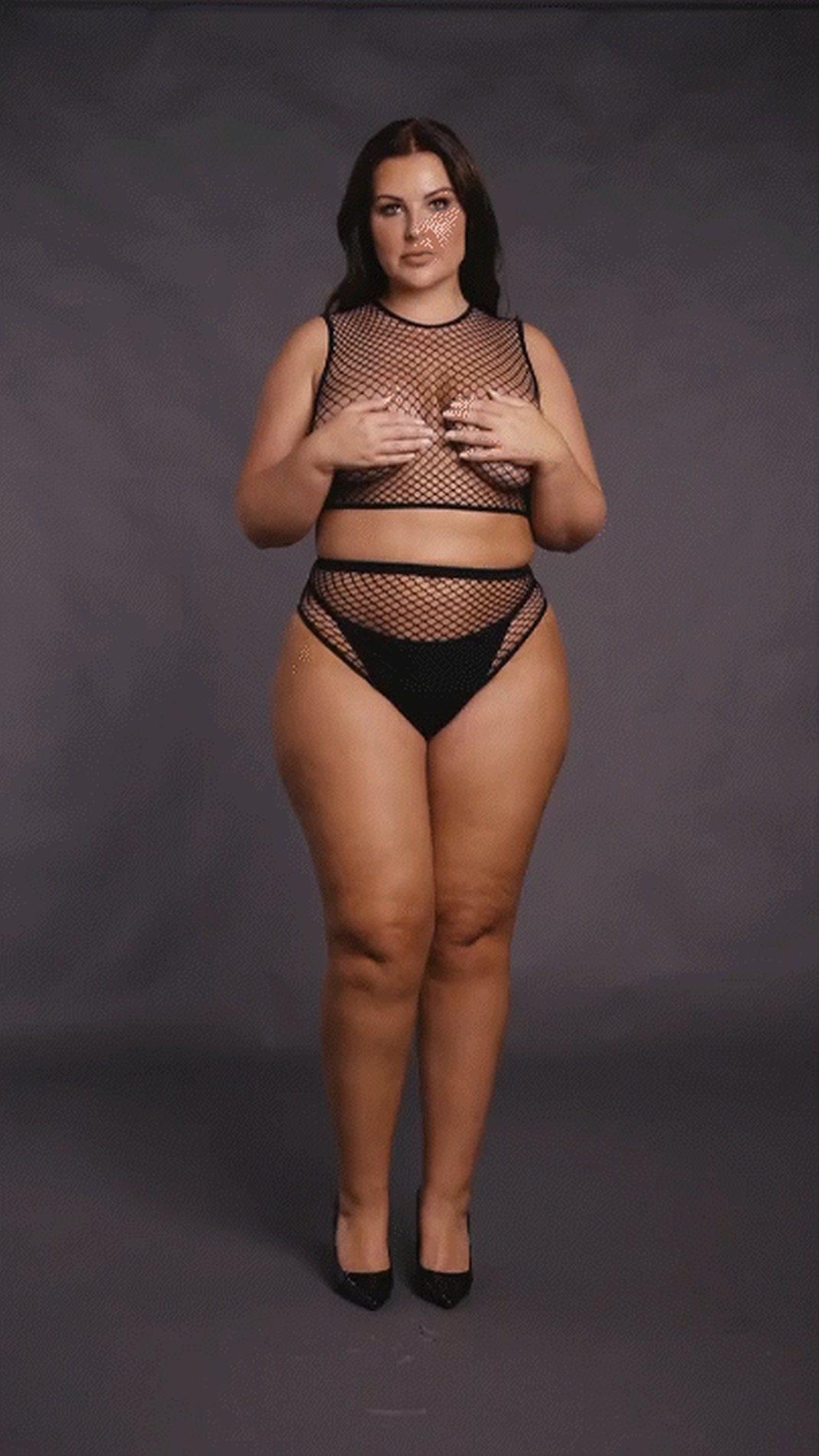 2 Piece With Crop Top, Pantie And Fishnet Structure.