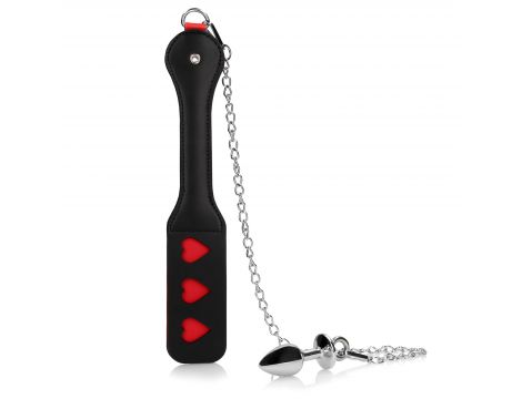 Łopatka Hearts z metalowym korkiem analnym Ouch! PU - 4