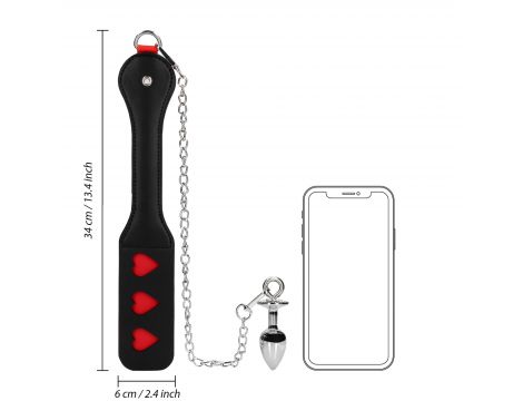Łopatka Hearts z metalowym korkiem analnym Ouch! PU - 11