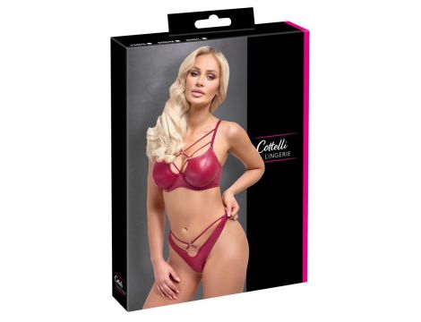 Komplet bielizny Cottelli LINGERIE czerwony wet look z pierścieniami 80B