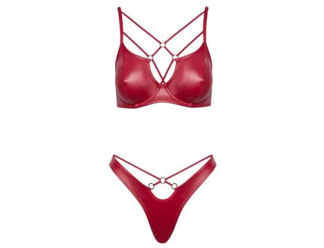 Komplet bielizny Cottelli LINGERIE czerwony wet look z pierścieniami 80B - 6