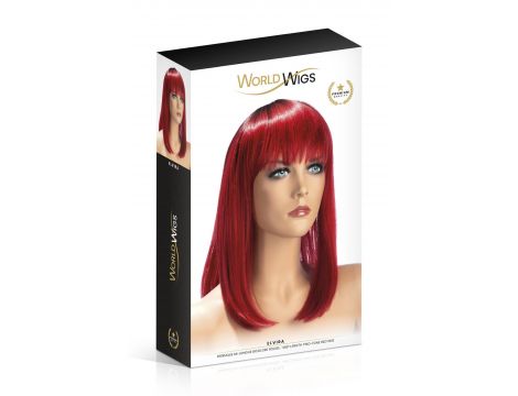 Peruka długa błyszcząca ciemnoczerwona Elvira World Wigs z grzywką - 2