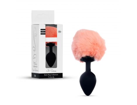 Silikonowy korek analny z ogonkiem króliczym czarny brzoskwiniowy 8 cm - 3