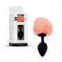 Silikonowy korek analny z ogonkiem króliczym czarny brzoskwiniowy 8 cm - 4