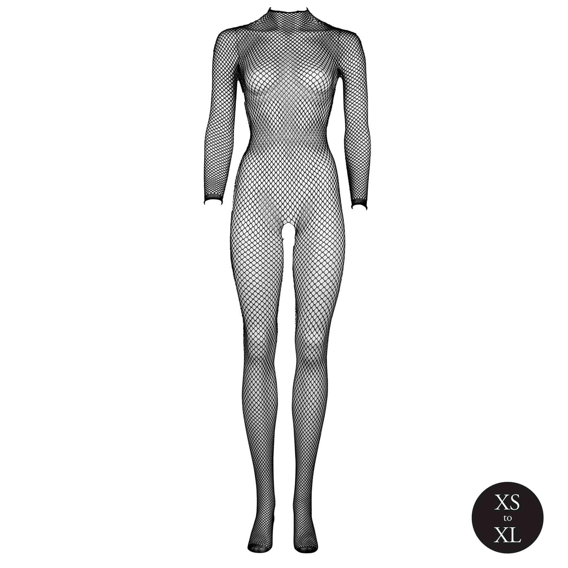 Bodystocking With Fishnet Structure, Open Crotch And Turtle Neck.