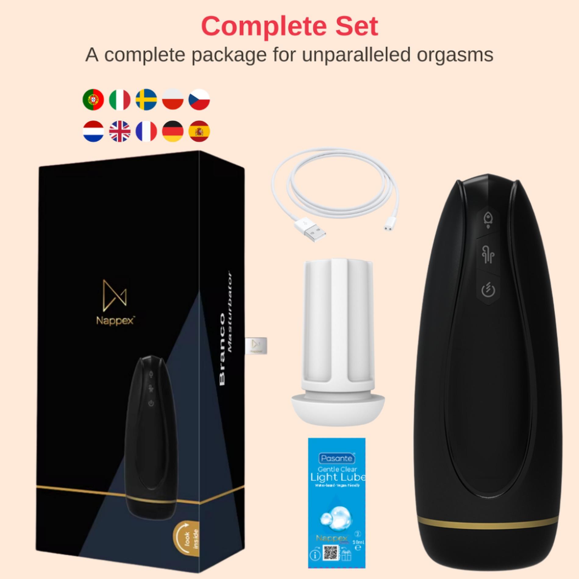 masturbator - nappex™ branco black - premium mastubators (10 languages