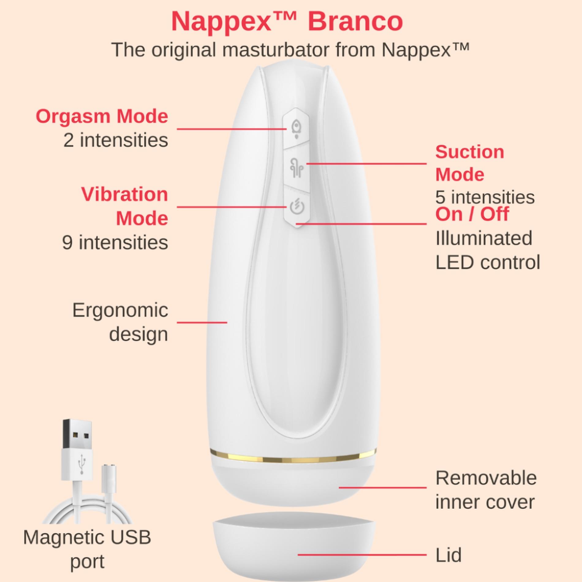 masturbator - nappex™ branco white - premium mastubators (10 languages)