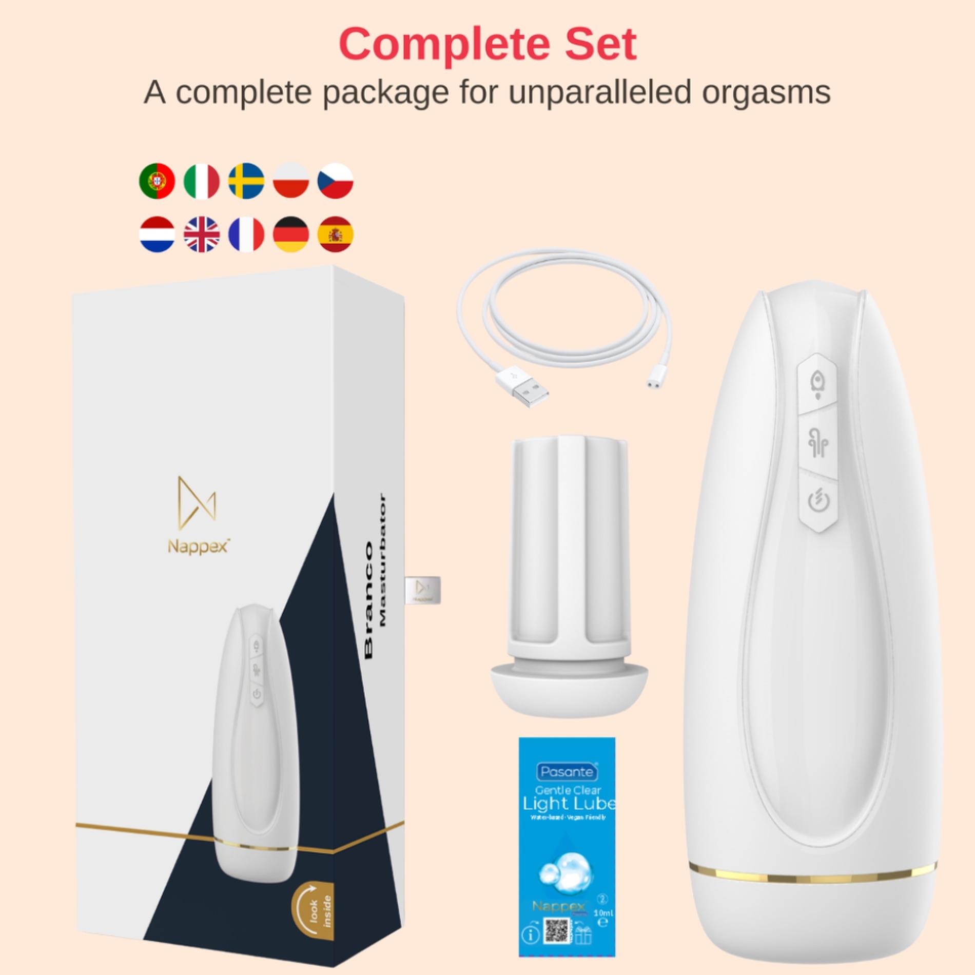 masturbator - nappex™ branco white - premium mastubators (10 languages)