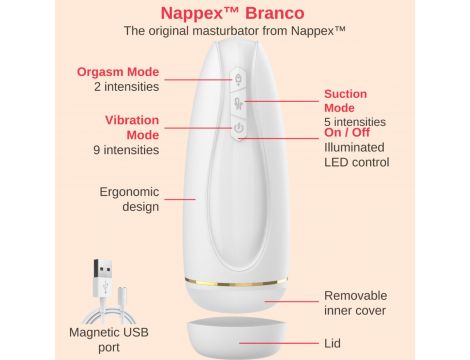 Masturbator z ssaniem i wibracją Nappex Branco biały USB - 5