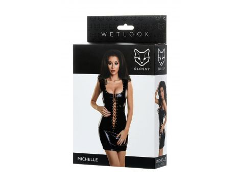 Błyszcząca sukienka wetlook z ćwiekami i sznurowaniem Glossy czarna S - 6