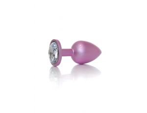 Stalowy korek analny z diamentem różowy HeavyFun 9 cm