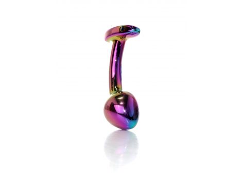 Korek analny stalowy HeavyFun wielokolorowy zakrzywiony 9 cm