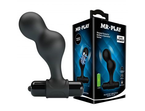 Wibrujący silikonowy korek analny Mr. Play 10 funkcji czarny