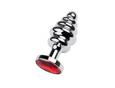 Korek analny Metal by TOYFA srebrny z czerwonym kryształkiem 9,5 cm - 2
